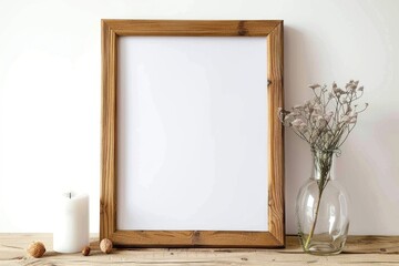 Sticker - A picture frame sits on top of a wooden table, ready for display