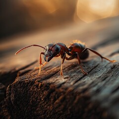 ant isolated on wooden background