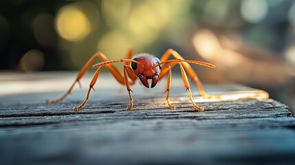 ant isolated on wooden background