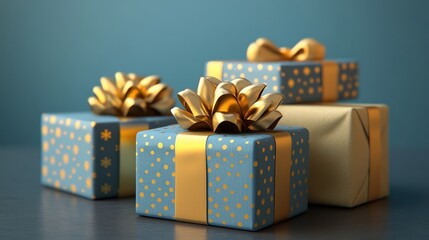 Poster - Blue and Gold Gift Boxes with Golden Ribbons