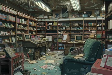 Poster - A cozy room filled with numerous books and a chair for reading