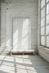 Poster - A simple interior scene with a blank wall and a picture frame