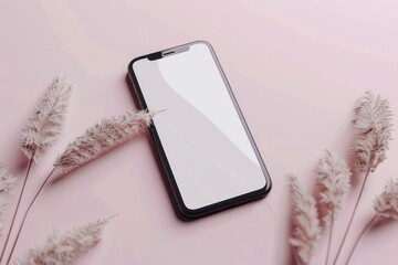 Poster - A cell phone placed on a pink surface, possibly a desk or table