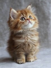 Wall Mural - A fluffy kitten with striking eyes sitting gracefully, showcasing its adorable features.