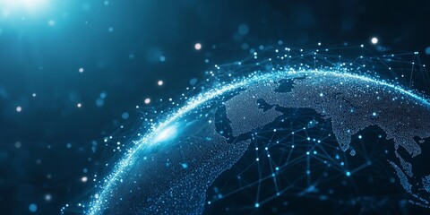 Poster - A stunning digital representation of a globe, symbolizing the essence of global connectivity, features an intricate glowing network design that contrasts beautifully with a dark, immersive backdrop