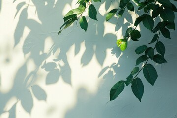 Poster - A close-up of a white wall covered with green leaves