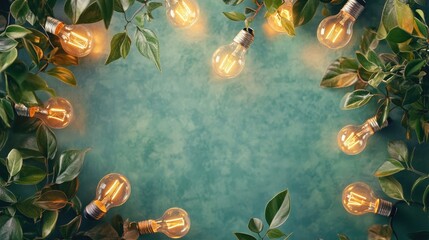 Wall Mural - Green energy concept with light bulbs and plants