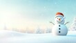 © B 7 YOU - Happy snowman standing in christmas landscape. Snow background with copy space