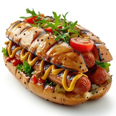 Poster - A Close-up of a Grilled Hot Dog with Mustard and Pickles