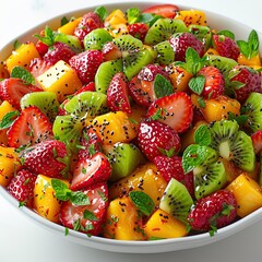 Wall Mural - Fresh Fruit Salad with Kiwi, Mango, and Strawberries