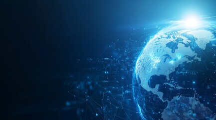 Poster - An abstract and visually captivating representation of a digital globe, meticulously showcasing various forms of connectivity and glowing elements artfully set against a stunning cosmic background