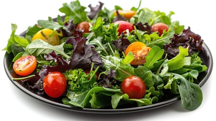 Wall Mural - Fresh Green Salad with Cherry Tomatoes on Black Plate