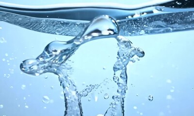 Poster - Dancing droplets create captivating patterns in serene blue water on a calm afternoon. Generative AI