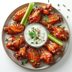 Wall Mural - Appetizing Buffalo Chicken Wings with Creamy Dip