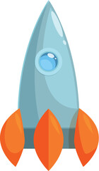 Poster - Cartoon rocket ship flying up in the air, with fire blasting from its engine