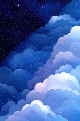 Wall Mural - Dreamy Night Sky with Fluffy Clouds and Stars