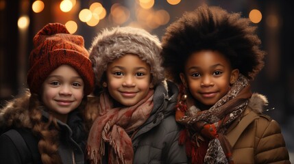 Multicultural group of happy kids at christmas