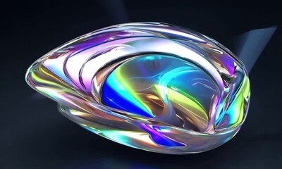 Poster - Captivating iridescent sculpture inspired by nature’s elegance and modern design, displayed against a sleek black backdrop highlighting its stunning colors and form. Generative AI