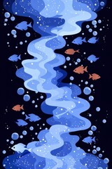 Wall Mural - Underwater Stream with Fish and Bubbles