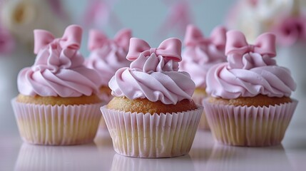 Wall Mural - Pink Bow Decorated Cupcakes