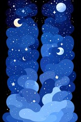 Wall Mural - Dreamy Night Sky with Stars and Moons