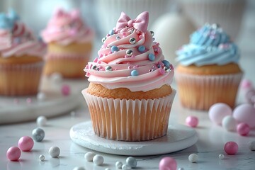 Wall Mural - Pink and Blue Cupcakes with Sprinkles