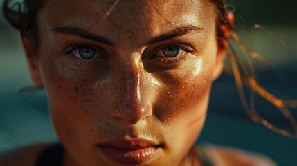 Portrait of a female athlete poised for a sprint on a track, embodying motivation and determination for fitness and training