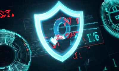 Poster - Exploring futuristic technology through neon visuals in a dark digital landscape. Generative AI