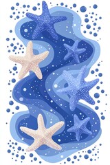 Canvas Print - Five Starfish on Blue Waves