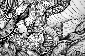 Poster - Black and white illustration of swirly waves, great for background or texture