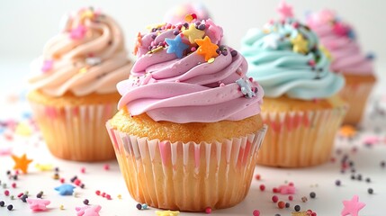 Wall Mural - Delicious Cupcakes with Sprinkles