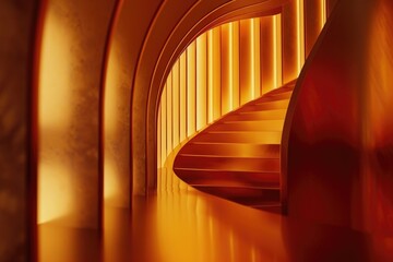 Poster - A spiral staircase inside a building lit by warm orange lights, suitable for architecture or interior design projects