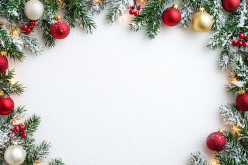 Wall Mural - Festive Christmas New Year border. Xmas background and frame composition. Christmas banner and web poster