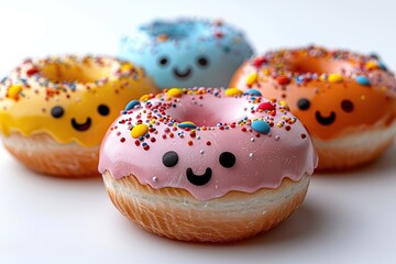 Wall Mural - Cute Donuts with Sprinkles and Smiley Faces