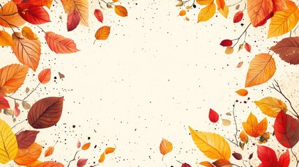 Poster - A border design incorporating vibrant autumn leaves and subtle fall patterns, perfect for seasonal graphics and with ample space for messaging.
