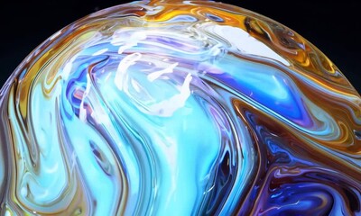 Poster - Colorful swirling patterns dance across a spherical surface, revealing vibrant textures and mesmerizing hues in a captivating display of light and color. Generative AI