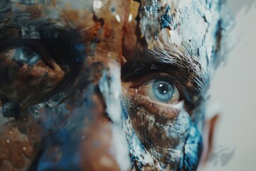 Poster - A close-up shot of a person's face covered in paint, ideal for creative projects and art-related uses