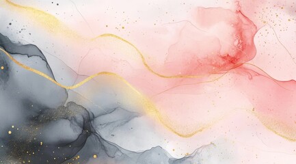 Sticker - This stunning artwork features a minimalistic abstract background with soft watercolor textures in calming pink, gray, and gold, ideal for diverse design projects and creative applications