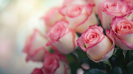 Wall Mural - A close-up of a bouquet of roses, with a blurred background providing ample copy space.