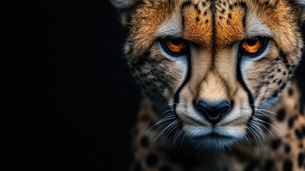 a close-up of a cheetahs face with intense eyes, highlighting its sleek and powerful features with s