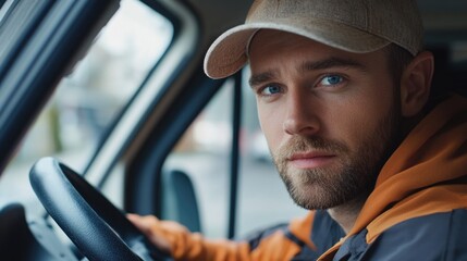 Wall Mural - Man in Truck, Stylish Jeans and Jacket