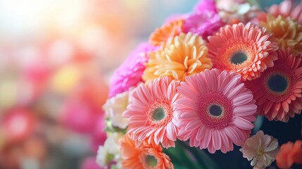 Wall Mural - A close-up of a colorful flower bouquet, with soft, blurred background and space for personalized text.