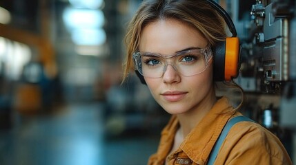 Poster - woman working in industrial factory programming machine.illustration