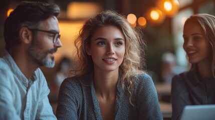 Poster - manager discussing business operations in office young colleagues.stock image