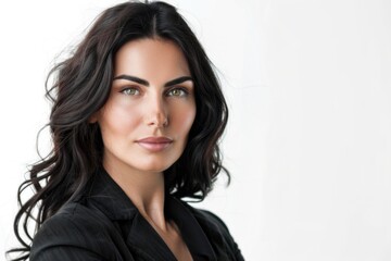 Poster - A woman with long black hair wearing a black shirt, great for use as a profile picture or in a scene where you need a mysterious character