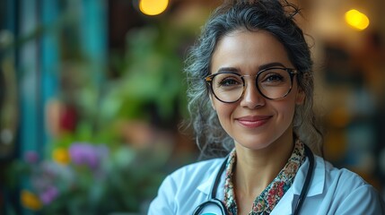 Poster - taking care of senior woman at wheelchair young woman doctor.stock image