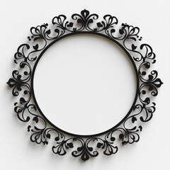 Poster - Black Ornate Circular Frame with White Background