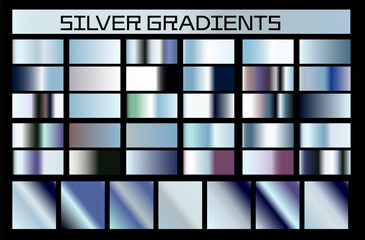 Poster - A large set of silver shiny gradients representing metallic colors.
