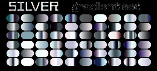 Sticker - A large set of silver shiny gradients representing metallic colors.