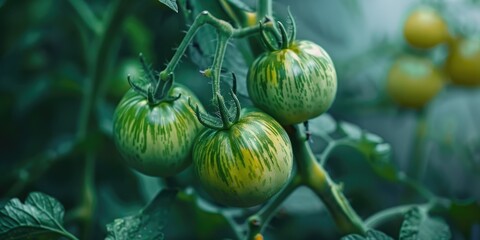 Wall Mural - Zebra Tomatoes Turning Ripe on the Vine in a Garden